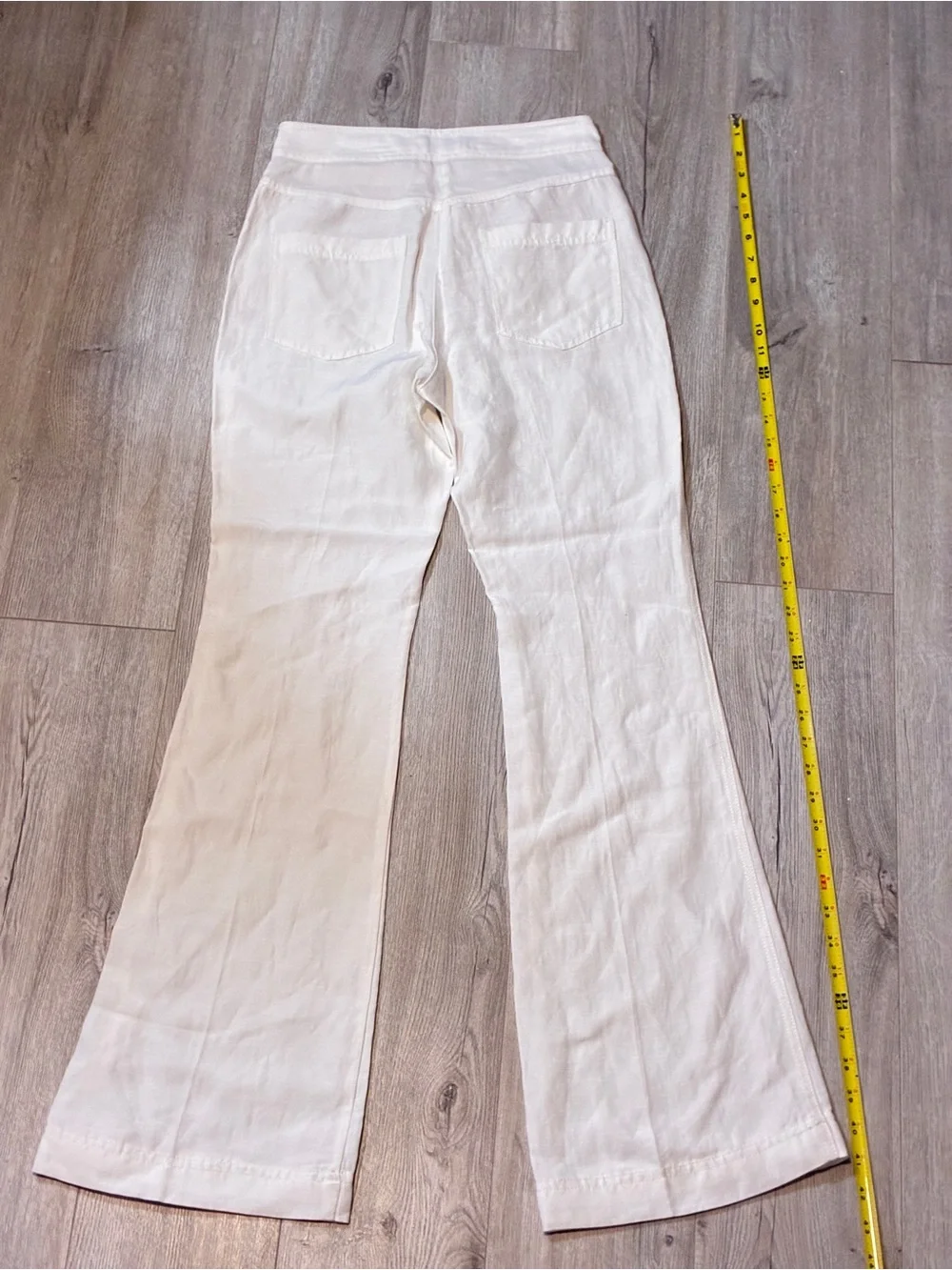 Babaton BWOT White Linen Blend High Rise Flare Wide Leg Trousers Pants Size 0